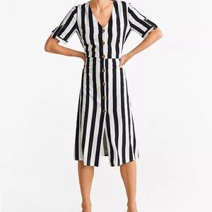 Mango Black and White Striped Midi Dress